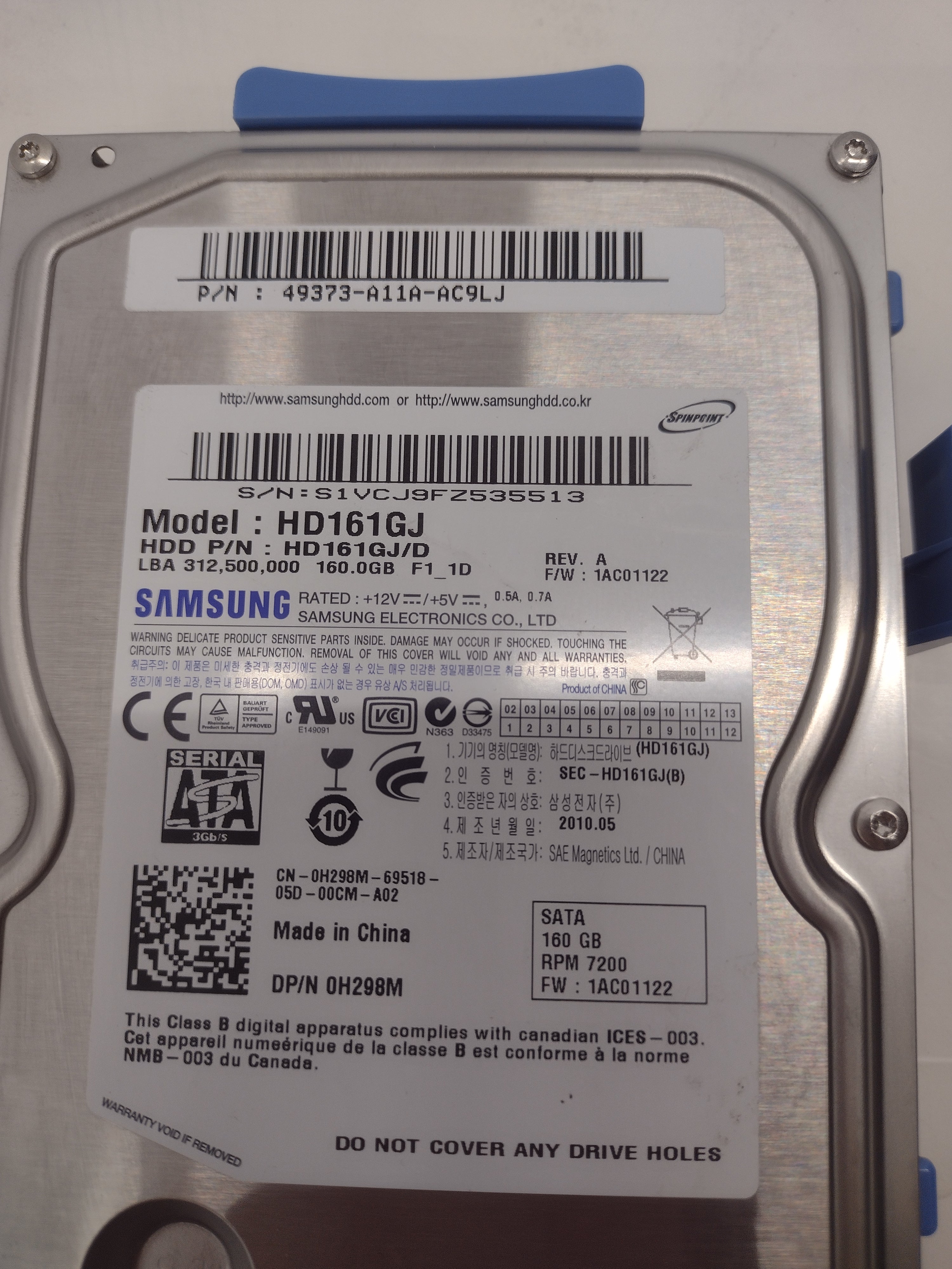 Samsung HD161GJ Spinpoint F1 160GB 7200 RPM SATA 3.0 Gb/s Hard Drive