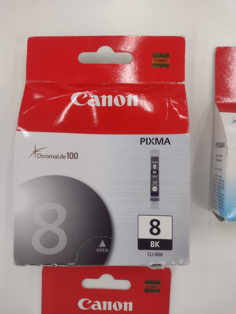 NEW Set of 3 Canon 8 Pixma Black (CLI-8BK) and Cyan (CLI-8C) Ink Cartridges