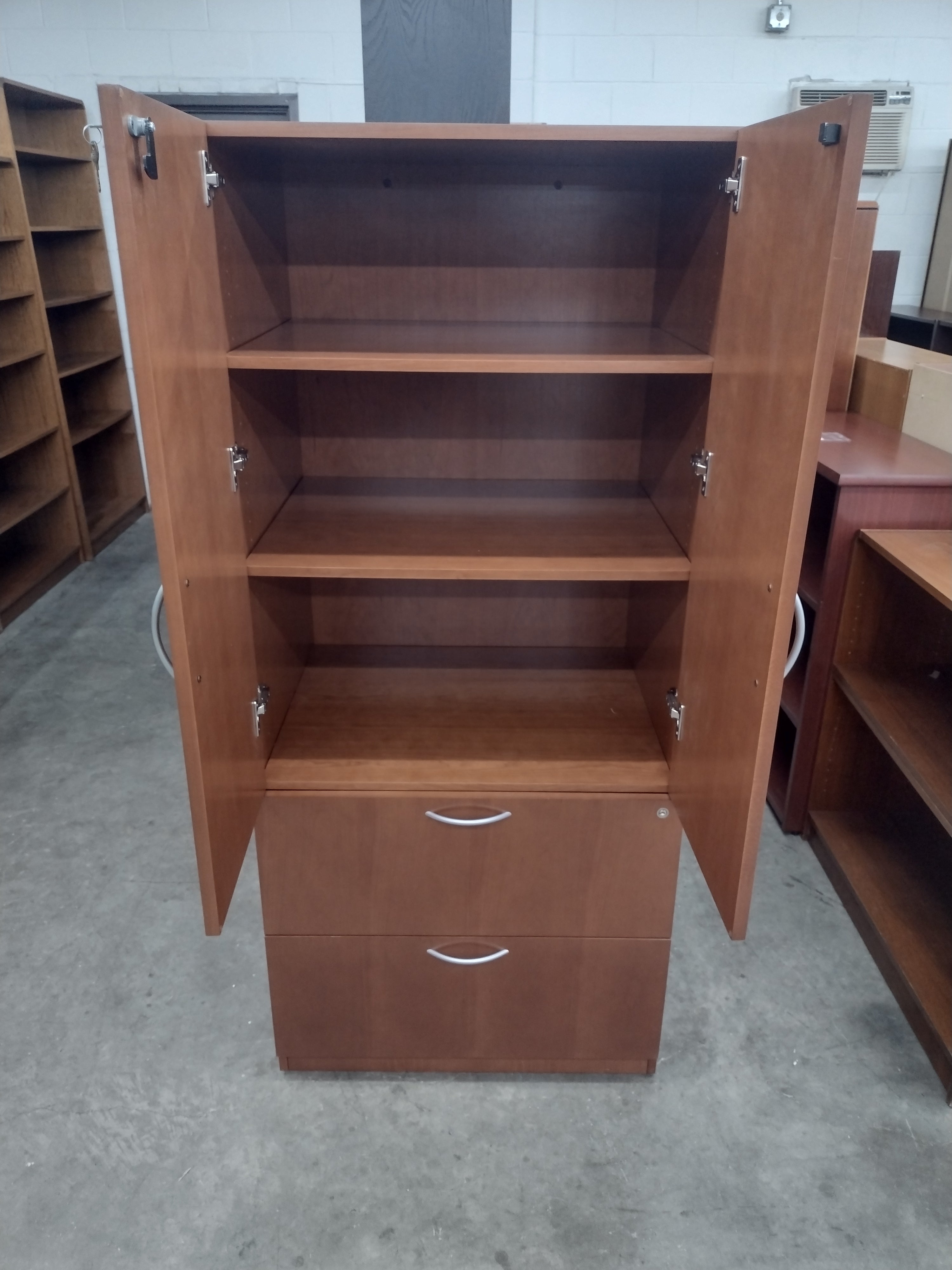 Pre-owned Cherry Veneer Storage Cabinet/Lateral File Combo