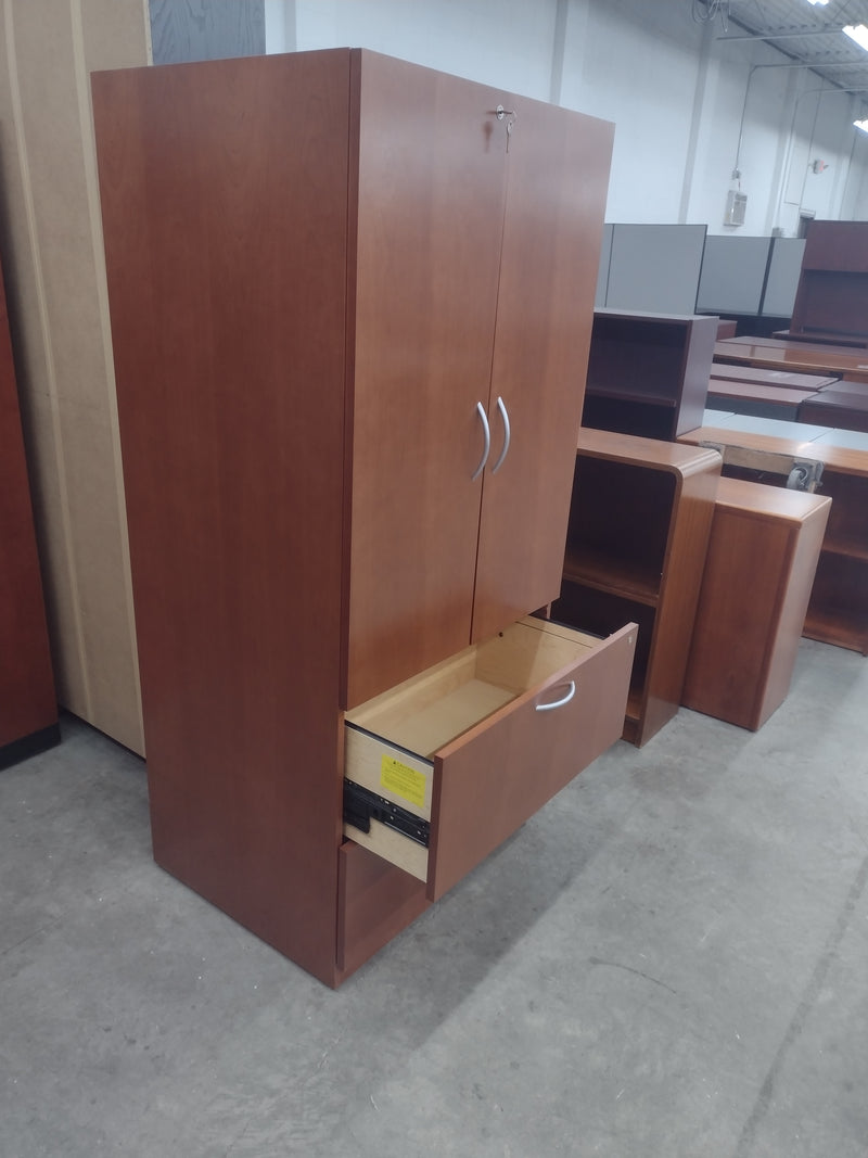 Pre-owned Cherry Veneer Storage Cabinet/Lateral File Combo