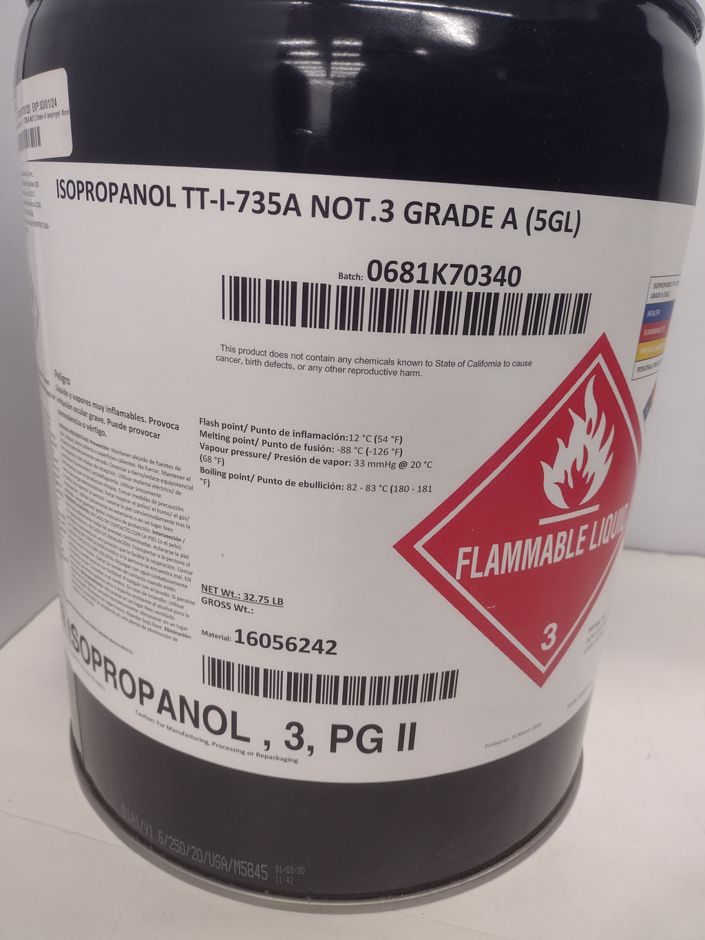 Univar Solutions UN1219 (16056242) Grade A 99% Isopropanol (5 gal) - NEW