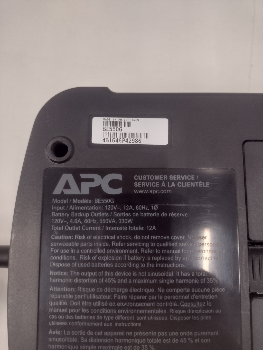 APC BE550G 550VA 330W UPS Battery Backup & Surge Protector