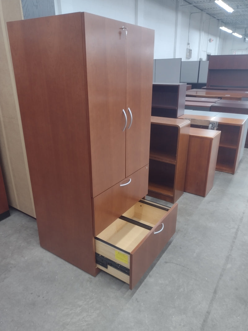 Pre-owned Cherry Veneer Storage Cabinet/Lateral File Combo