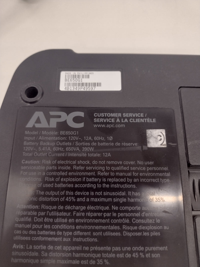 APC BE650G1 650VA 390W UPS Battery Backup & Surge Protector (with NEW BATTERIES)