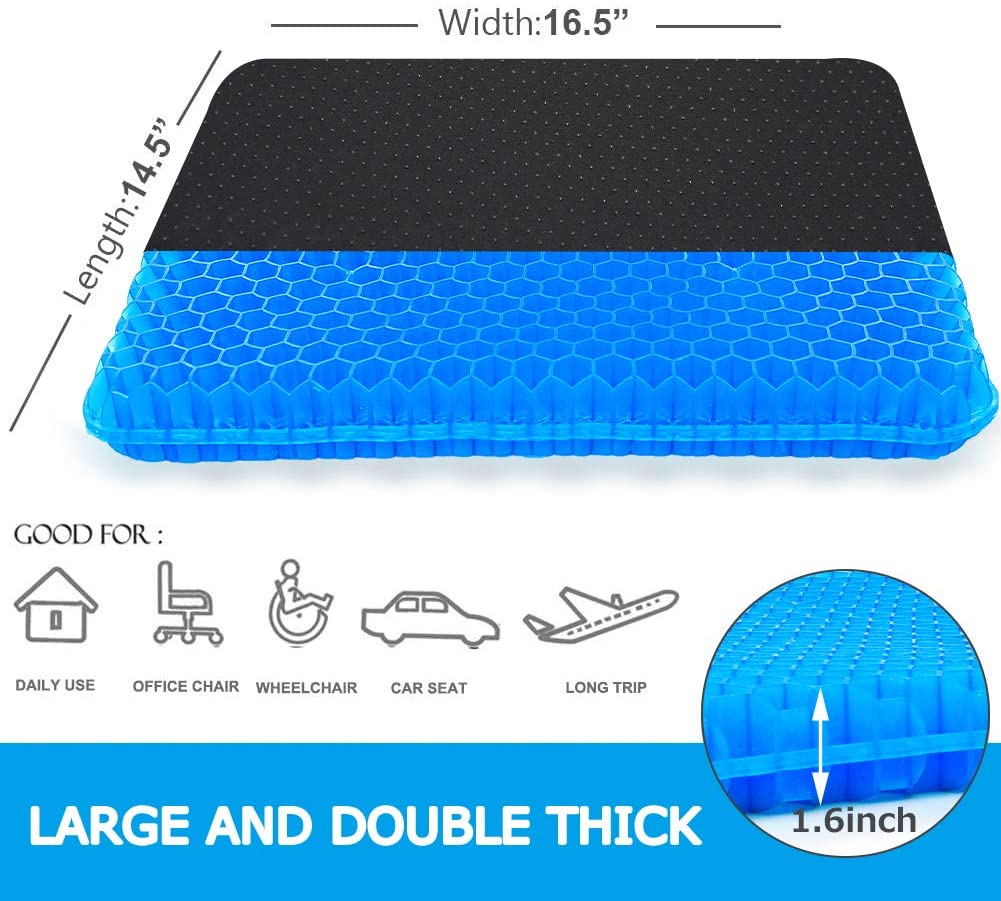 Honeycomb Design Gel Seat Cushion for Office Chair- 16.5"W x 14.5"L x 1.6"H