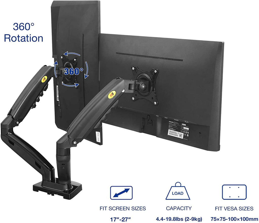 Double Monitor Desk Swivel Arm For Two Screens 17-27 Inch