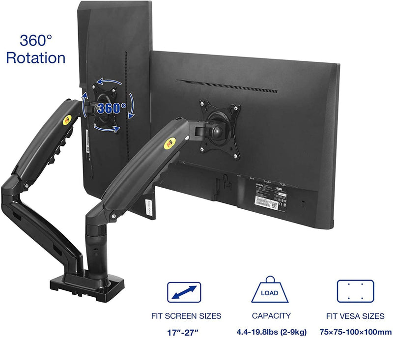 Double Monitor Desk Swivel Arm For Two Screens 17-27 Inch