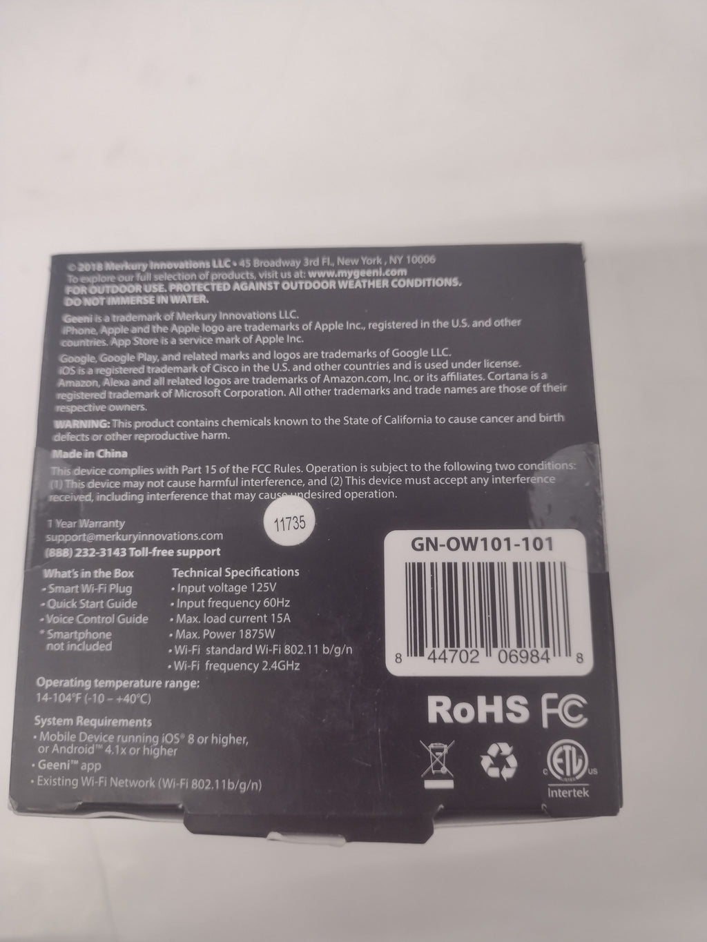 Geeni GN-OW101-101 Outdoor Smart Wi-Fi Voice-Controlled Plug 15A 125V 1875W