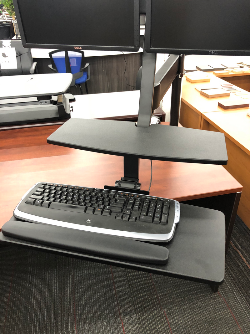 Double Monitor Riser Sit/Stand Pole Mount Workstation