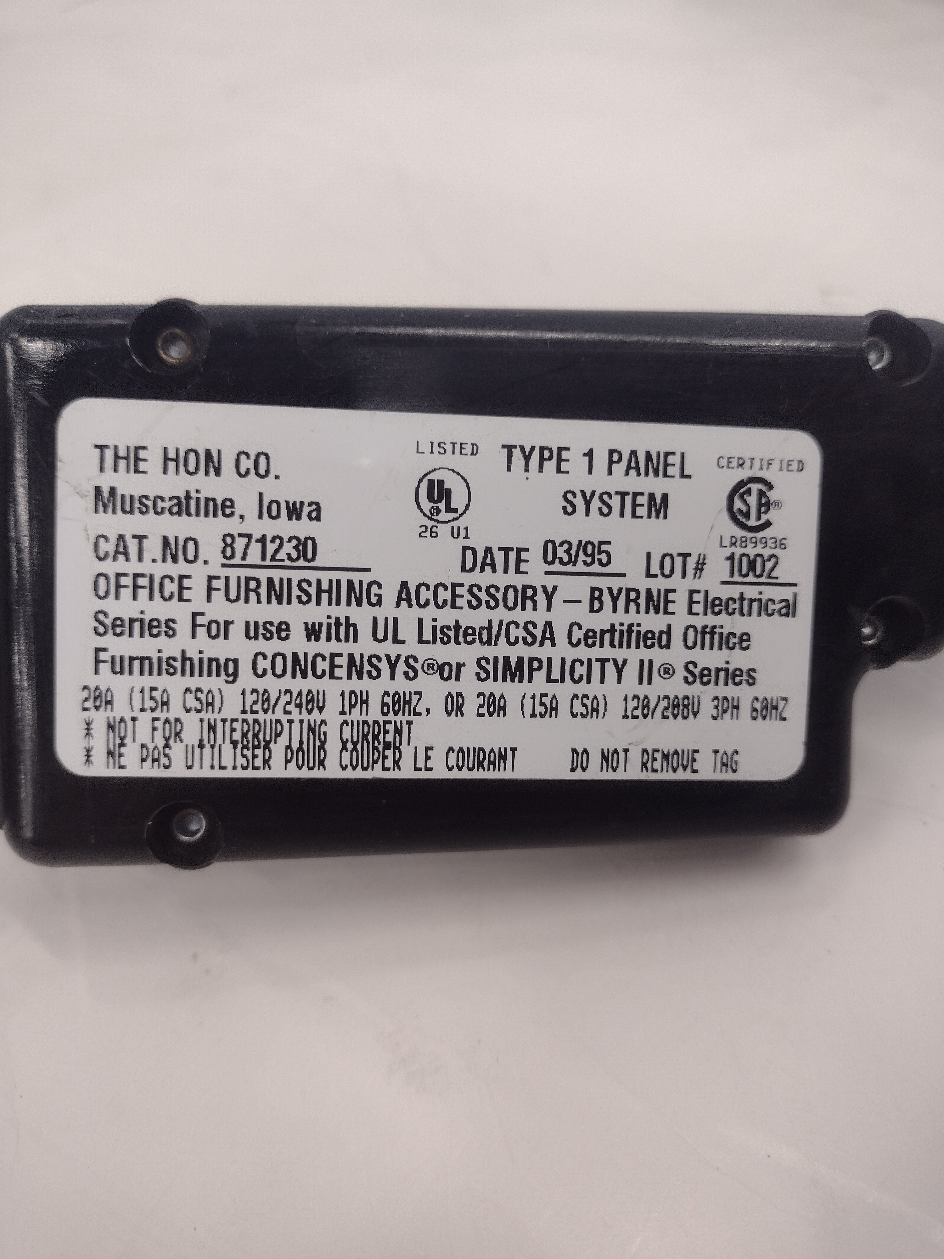 HON 30" 871230 Electrical Power Harness for CONCENSYS/SIMPLICITY II Workstations
