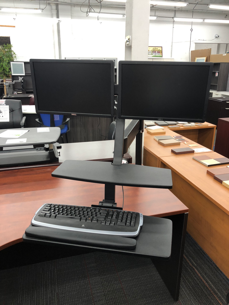 Double Monitor Riser Sit/Stand Pole Mount Workstation