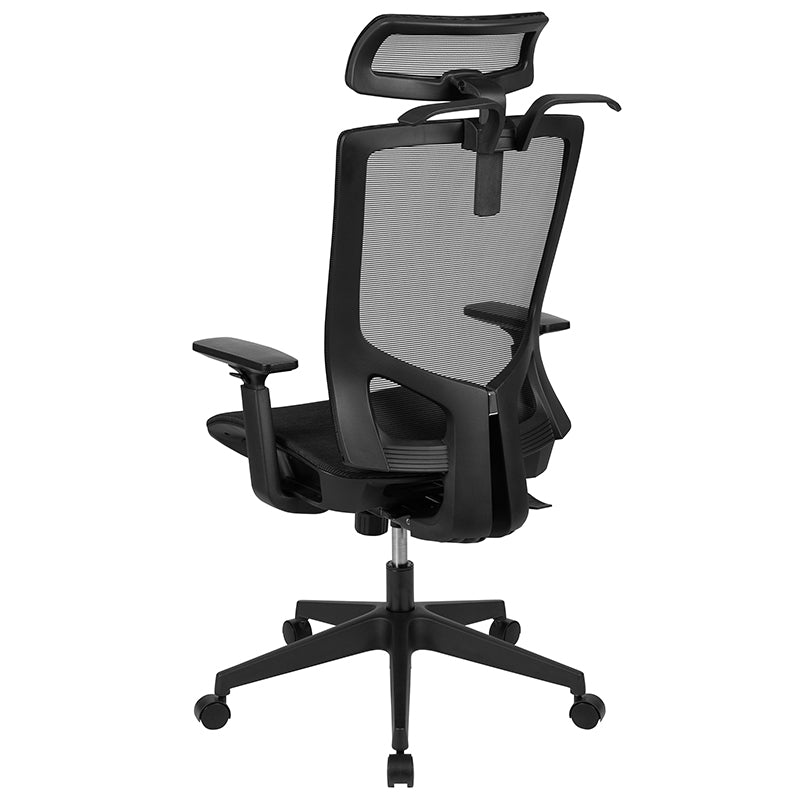 Ergonomic Mesh Office Chair with Synchro-Tilt, Pivot Adjustable Headrest, Lumbar Support, Coat Hanger and Adjustable Arms in Black