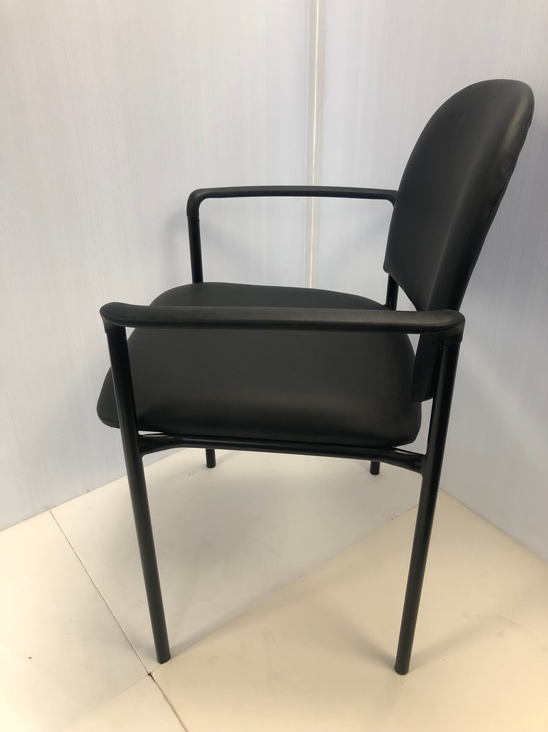 Stackable Steel Side Reception Chair with Arms in Black Vinyl