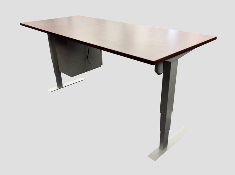 New - Electric Sit-Stand Desk - Home Office Grade, Mahogany Surface -Silver Base - (Price Without Hanging File) - 30"D x 72"W