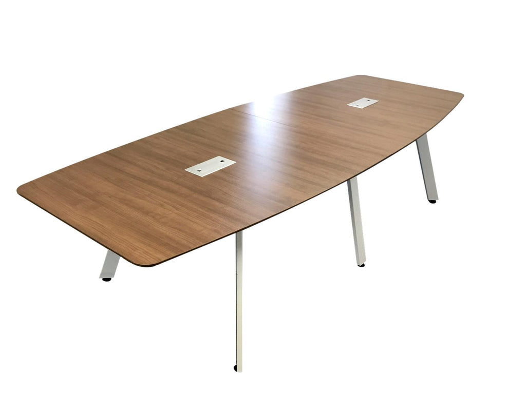 Beveled Edge Conference Table With White Metal Oblique Legs - 4' x 10'