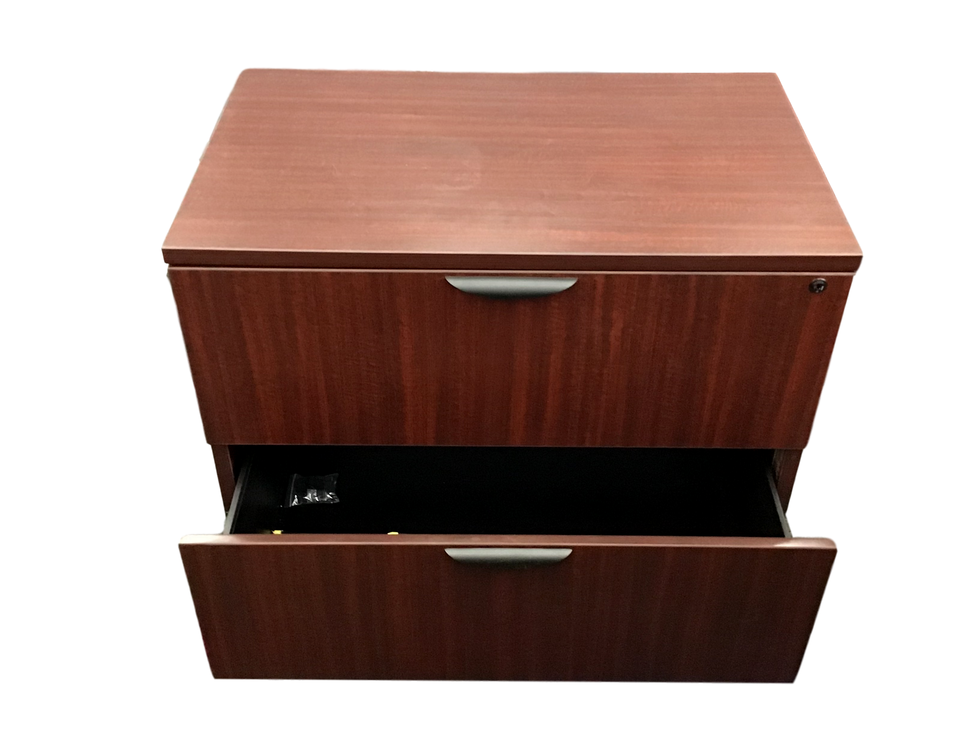 Office Source Mahogany Laminate 2 Drawer Lateral File - 22"D x 35 1/2"W x 29 1/2"H.
