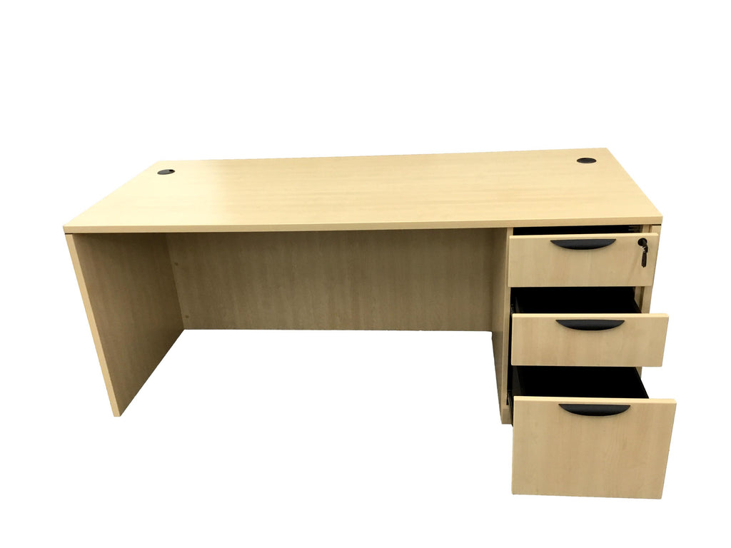 Office Source Maple Straight Desk With Three Drawer Pedestal File - 30"D x 71"W