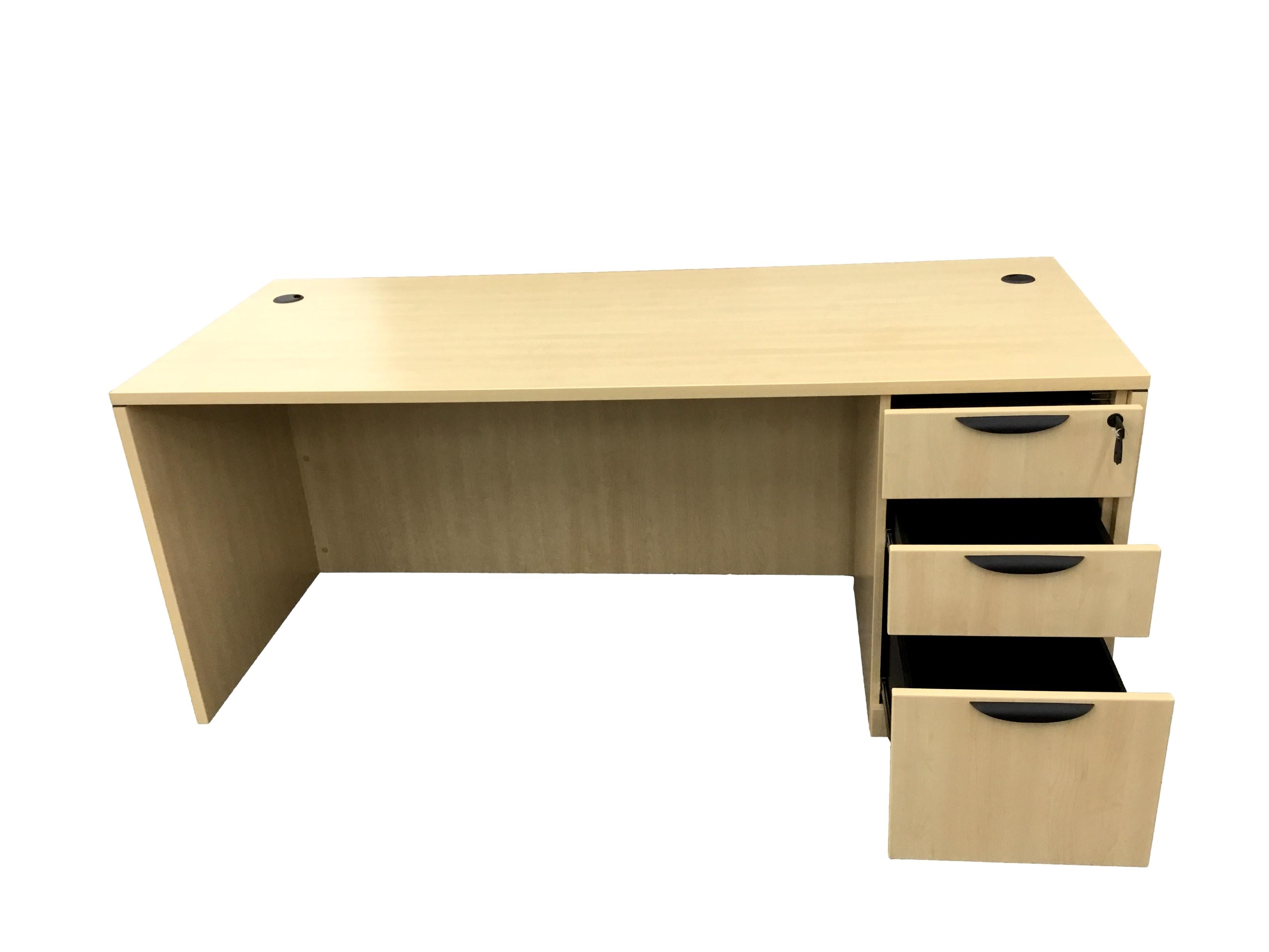 Office Source Maple Straight Desk With Three Drawer Pedestal File - 30"D x 71"W