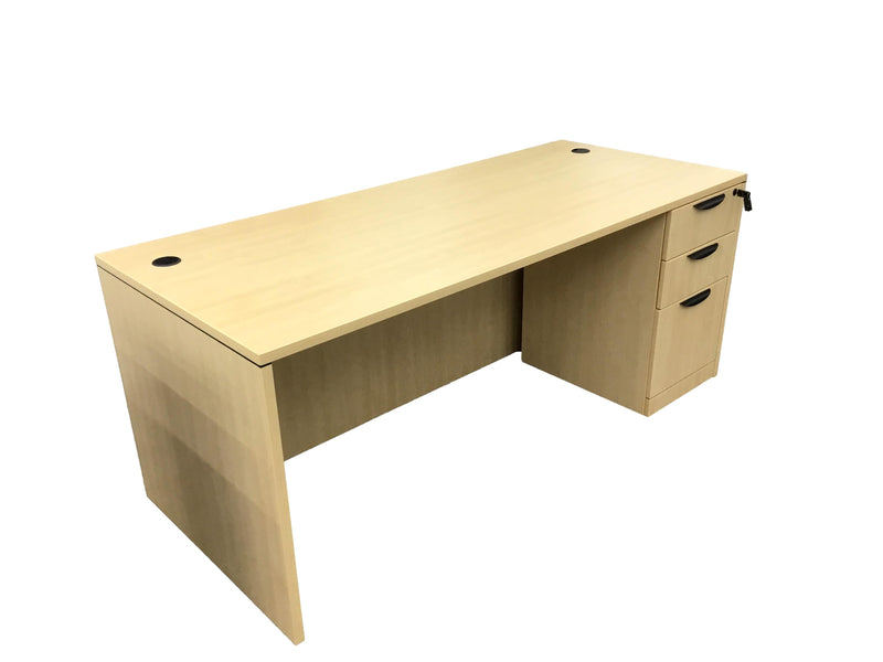 Office Source Maple Straight Desk With Three Drawer Pedestal File - 30"D x 71"W
