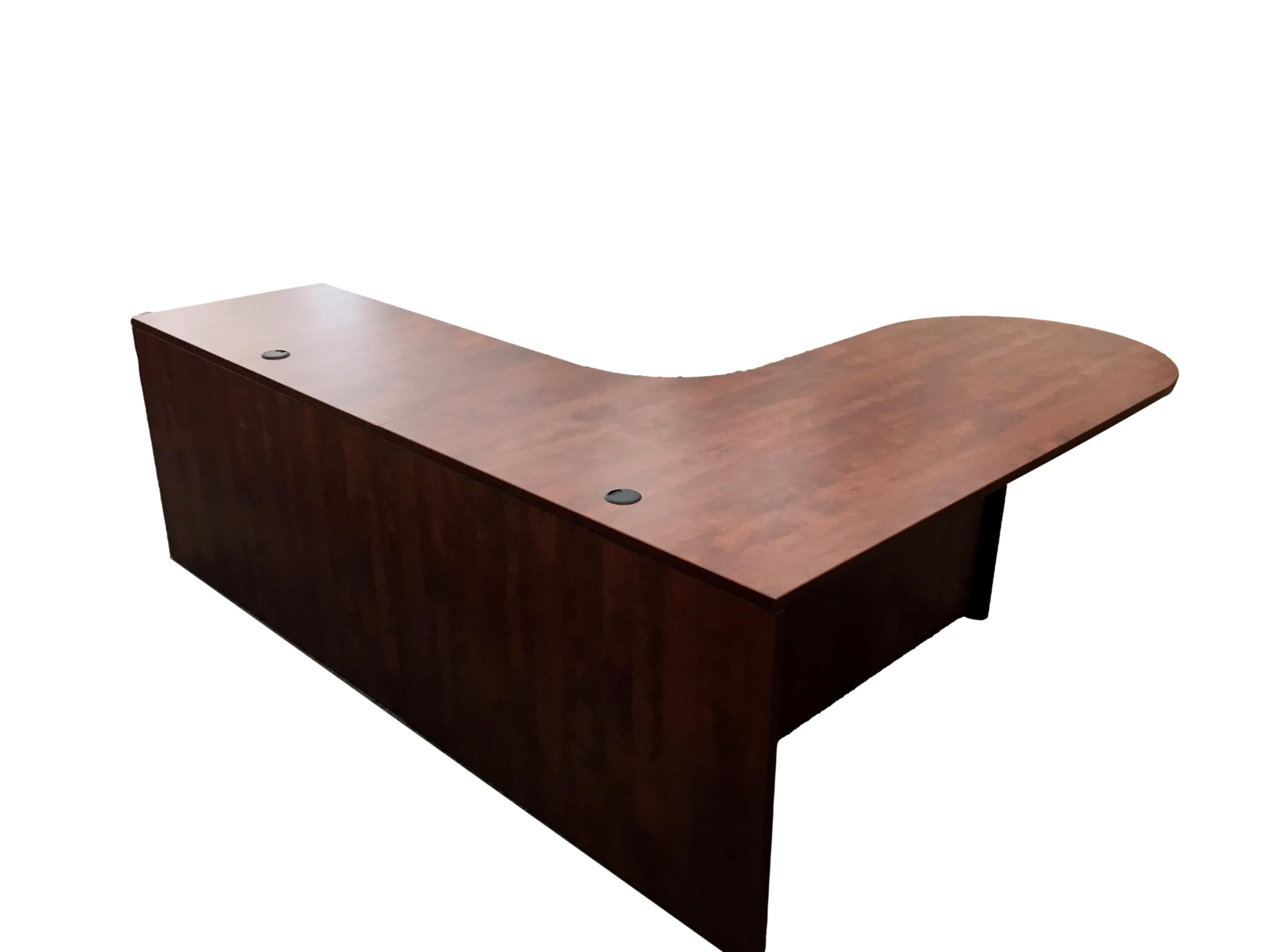 Office Source Bullet w/Corner Extension and Right Hand Return with 3-Drawer Pedestal - 71" x 89"