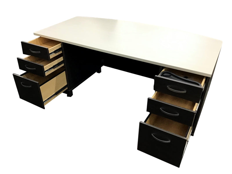 Candex New Yorker Custom Office Suite in Arctic White and Gray Storm - Desk + Hutch + Credenza