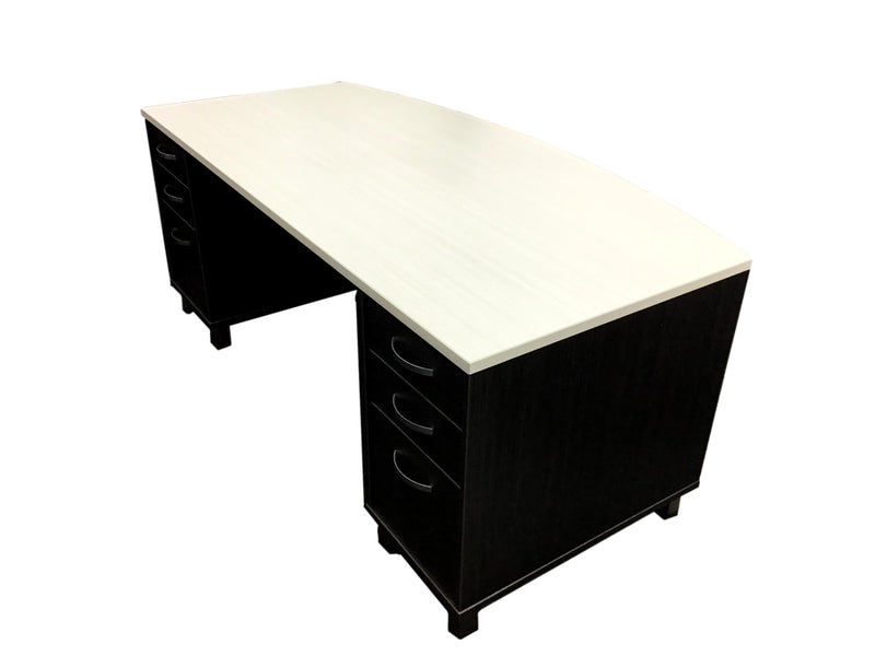 Candex New Yorker Custom Office Suite in Arctic White and Gray Storm - Desk + Hutch + Credenza