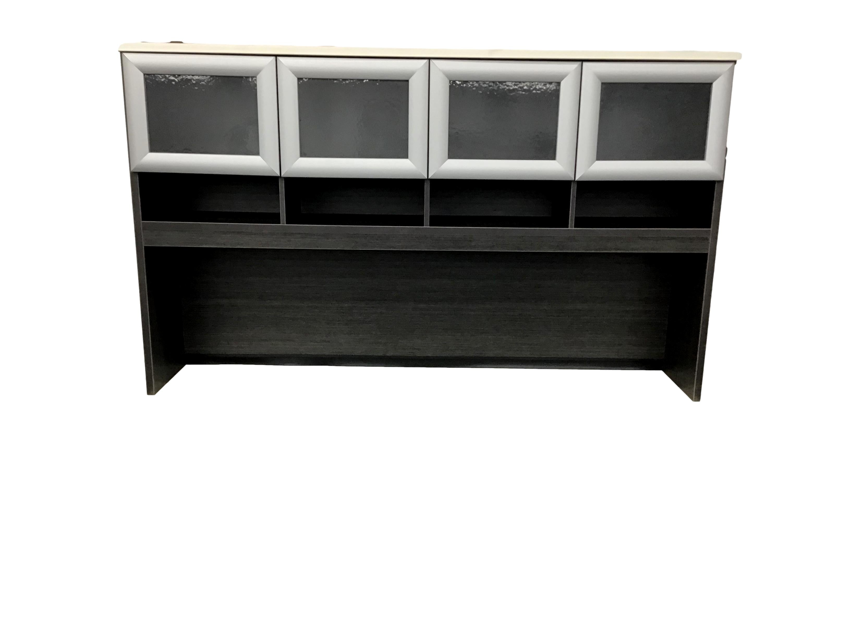 Candex New Yorker Custom Office Suite in Arctic White and Gray Storm - Desk + Hutch + Credenza