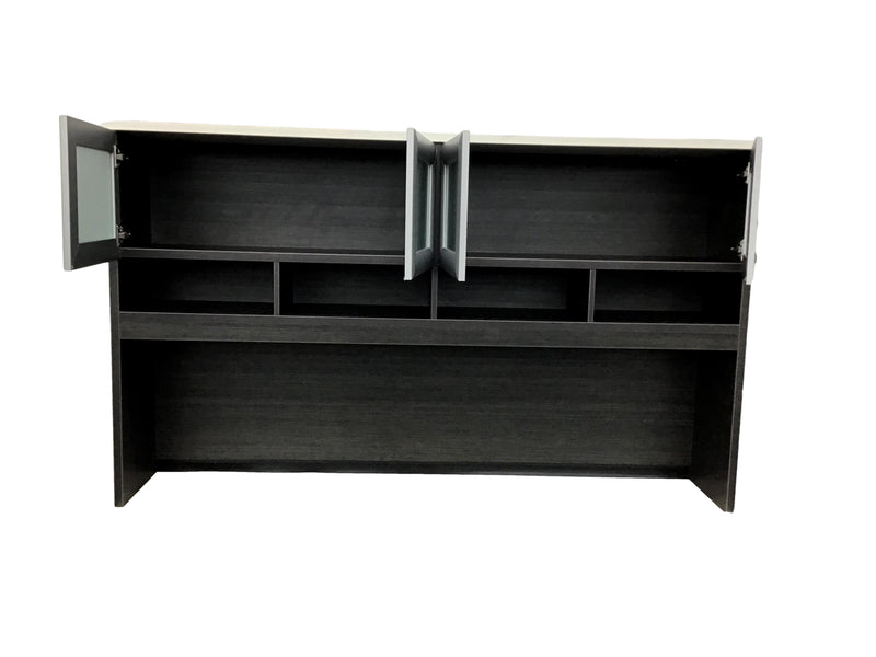 Candex New Yorker Custom Office Suite in Arctic White and Gray Storm - Desk + Hutch + Credenza