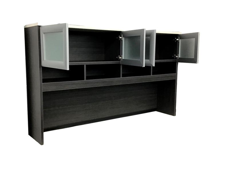 Candex New Yorker Custom Office Suite in Arctic White and Gray Storm - Desk + Hutch + Credenza
