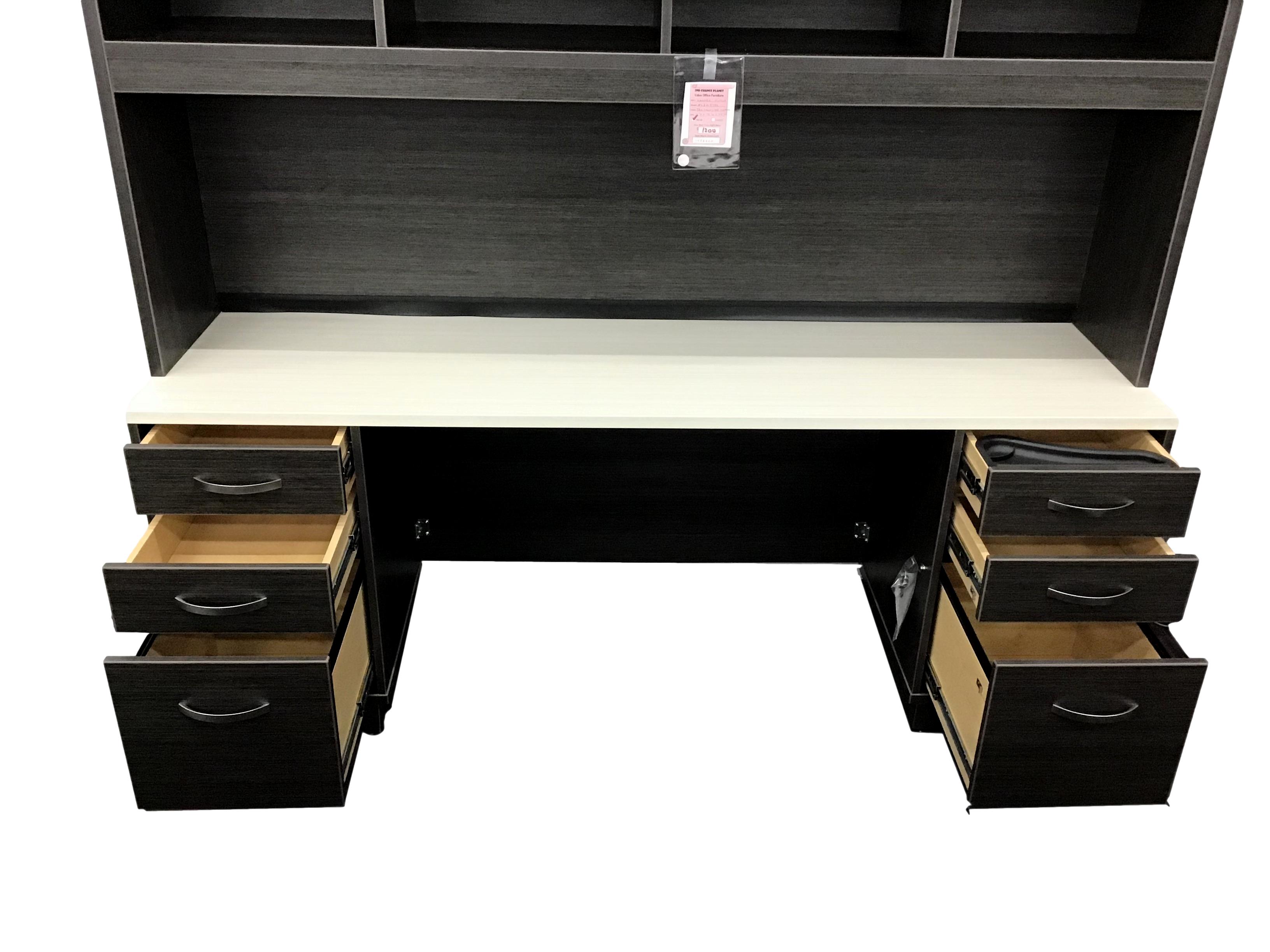 Candex New Yorker Custom Office Suite in Arctic White and Gray Storm - Desk + Hutch + Credenza