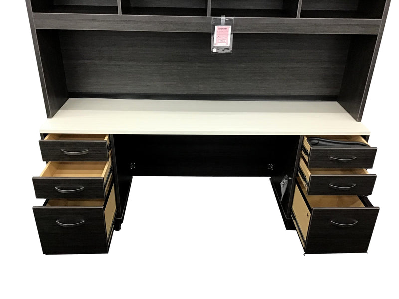Candex New Yorker Custom Office Suite in Arctic White and Gray Storm - Desk + Hutch + Credenza