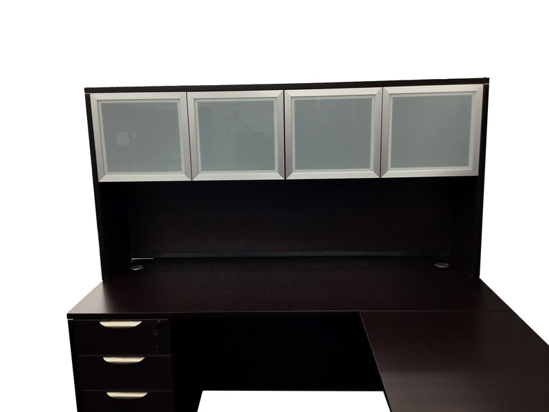 Office Source Laminate Espresso L-Shape Desk With Hutch - 71" x 77"