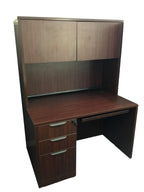 Office Source Mahogany Laminate Straight Desk With Hutch - Pedestal File - Keyboard Tray - 30"D x 48"W