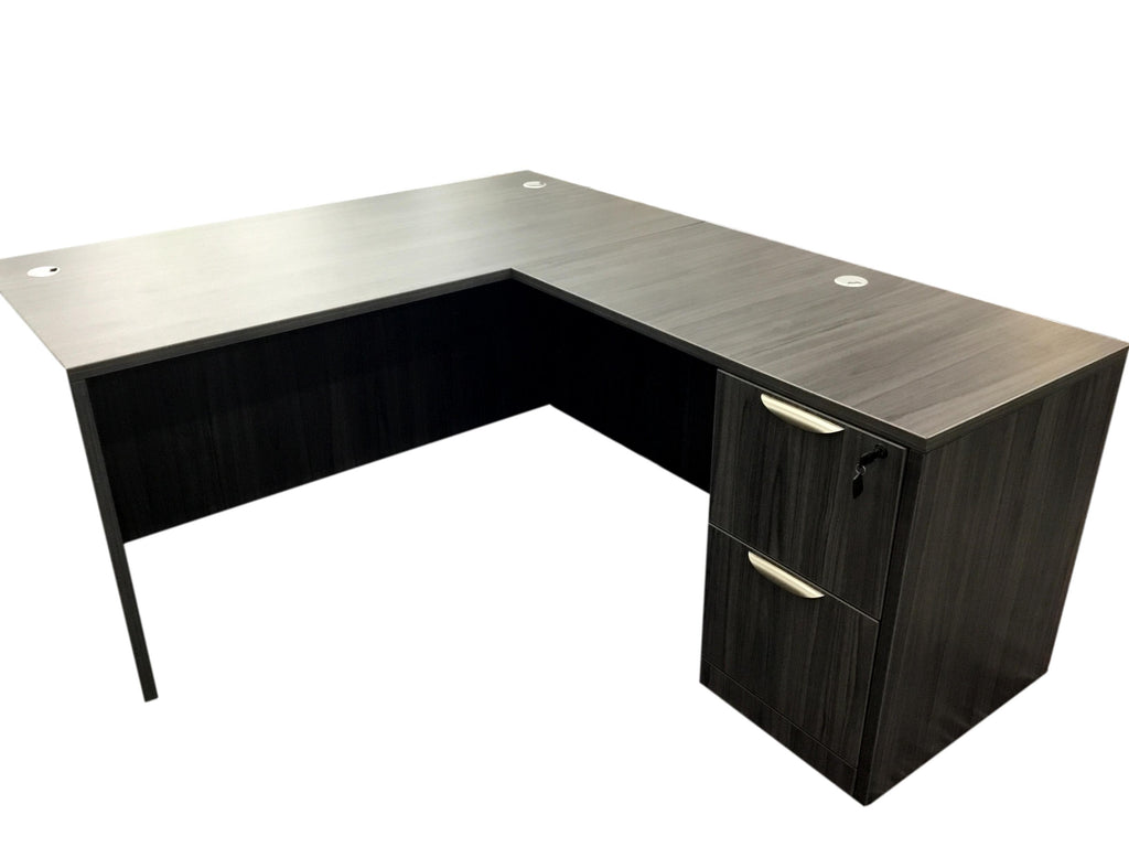 Office Source Coastal Gray L-Shape Desk Pedestal File - 60" x 72"