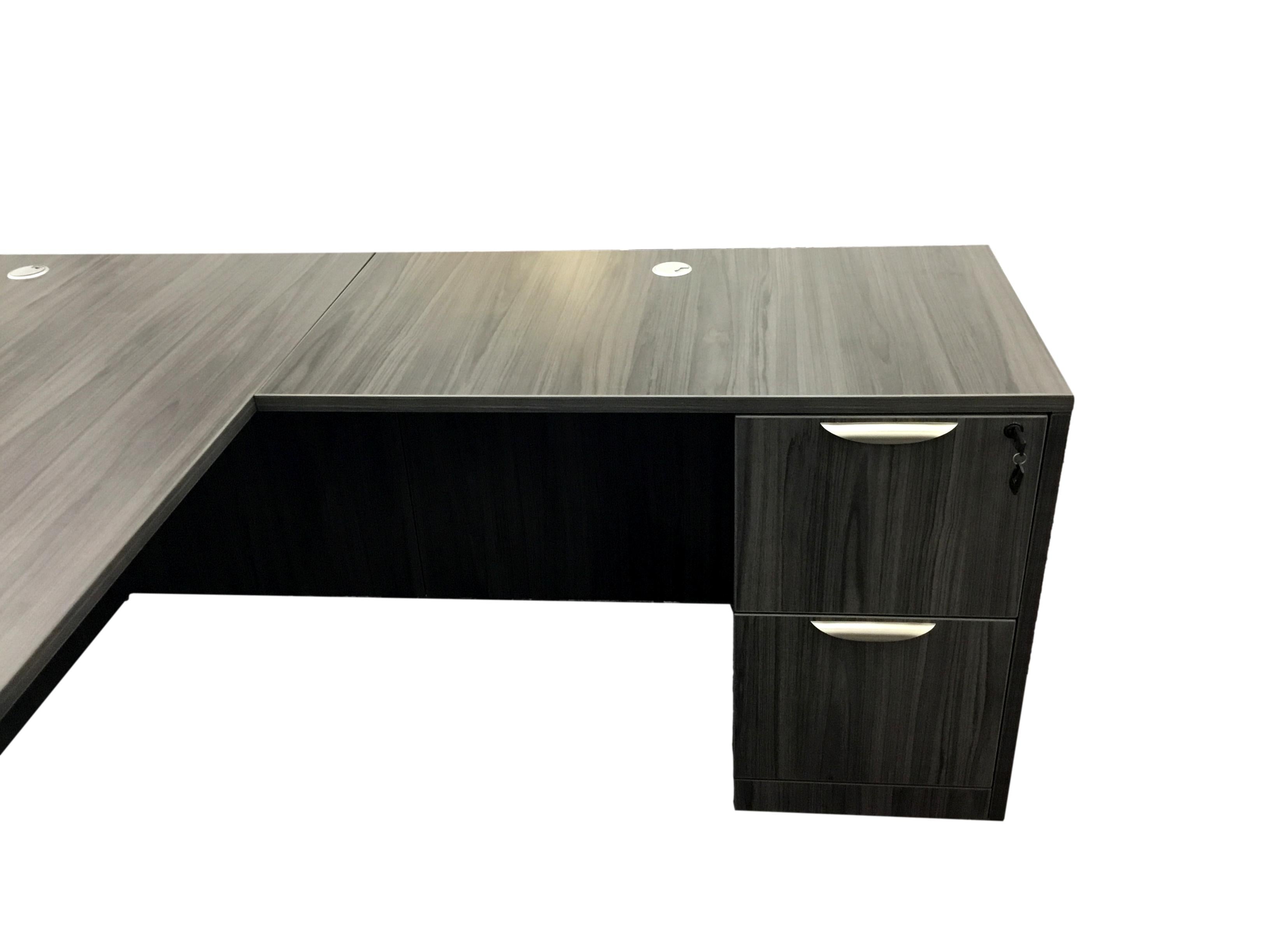 Office Source Coastal Gray L-Shape Desk Pedestal File - 60" x 72"