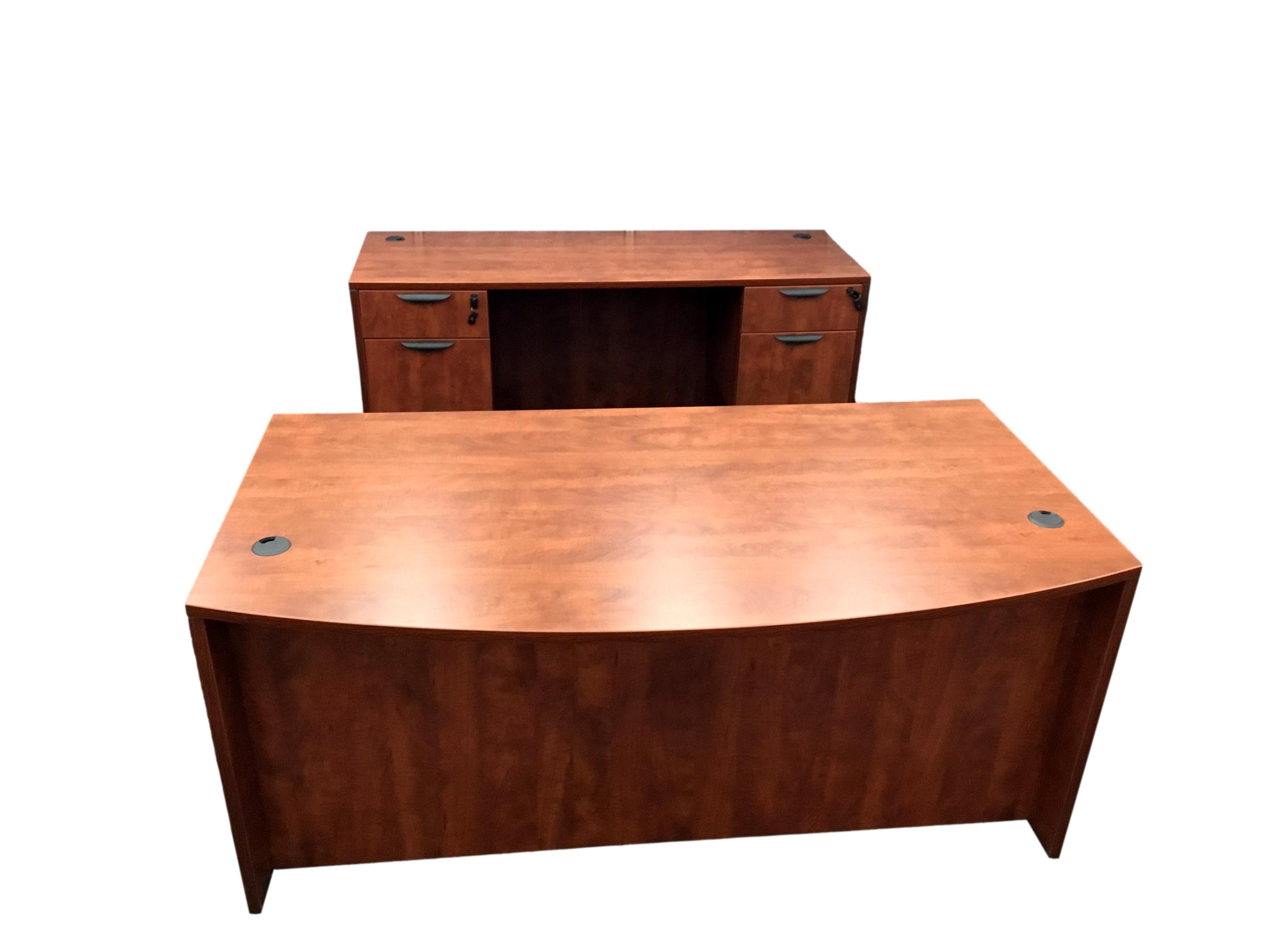 OfficeSource Laminate Bow Front Desk With Credenza in 2 Sizes and 7 Finishes