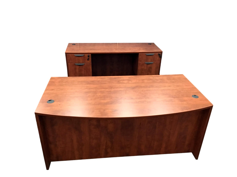 OfficeSource Laminate Bow Front Desk With Credenza in 2 Sizes and 7 Finishes