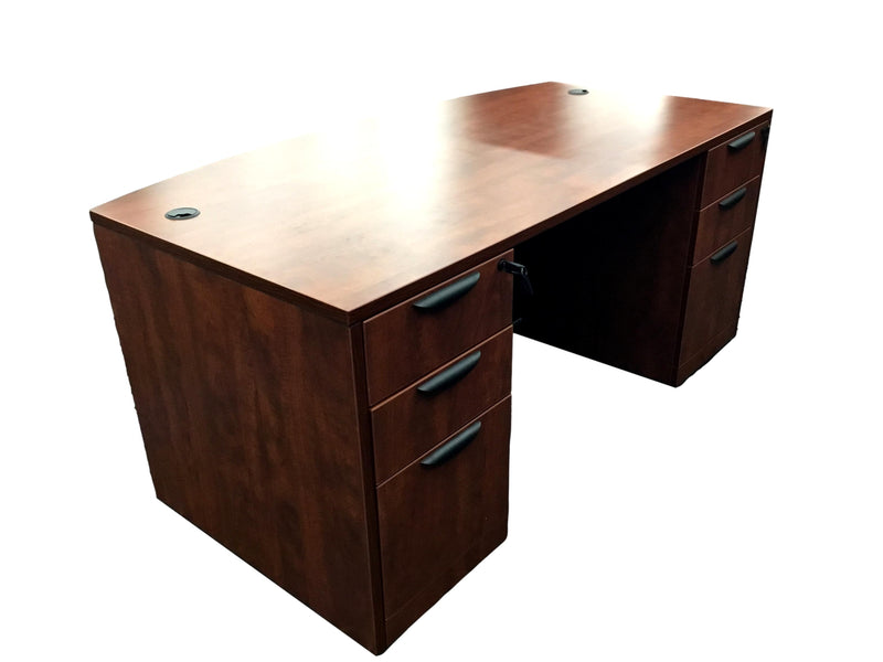 OfficeSource Laminate Bow Front Desk With Credenza in 2 Sizes and 7 Finishes