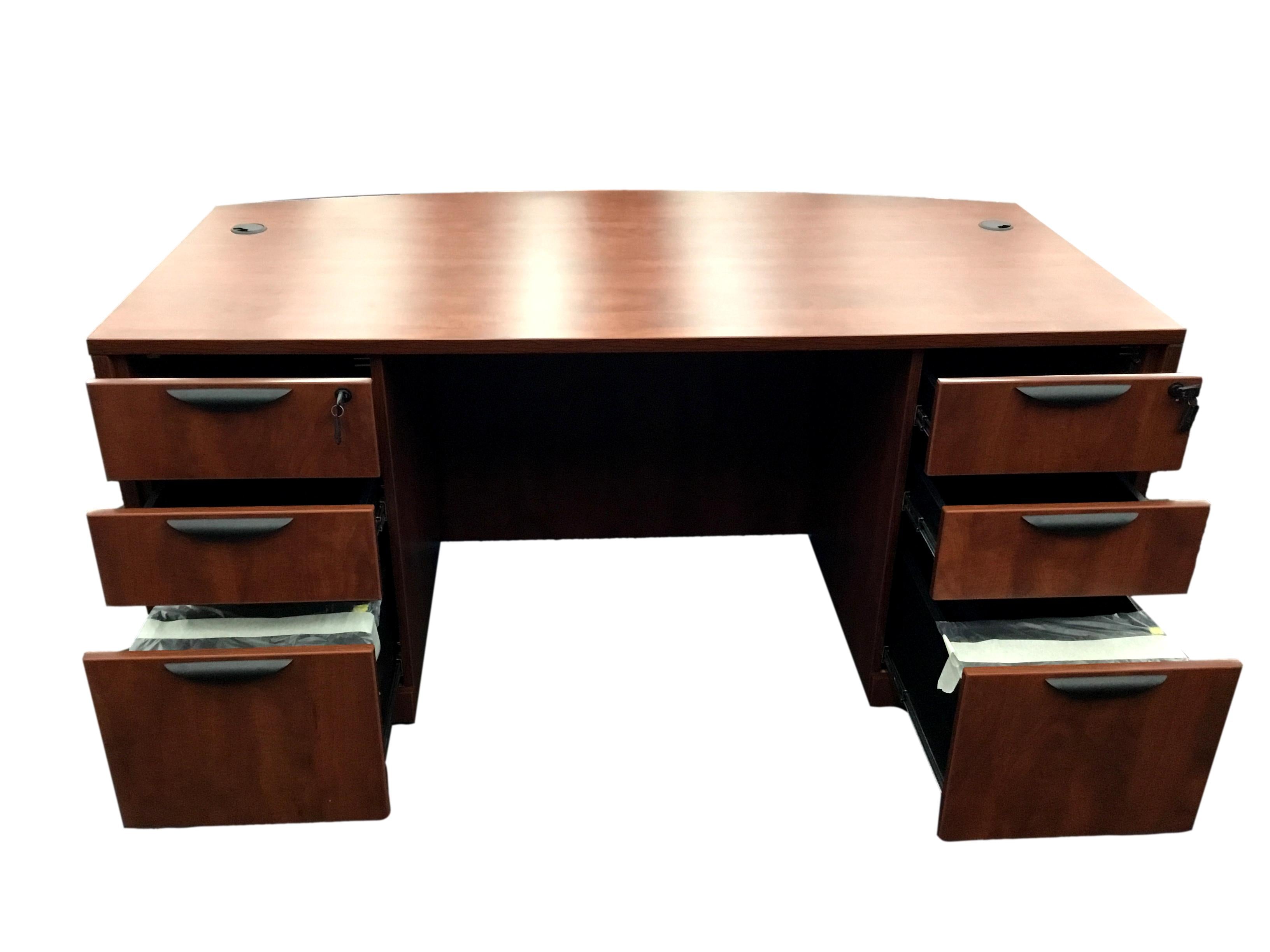 OfficeSource Laminate Bow Front Desk With Credenza in 2 Sizes and 7 Finishes