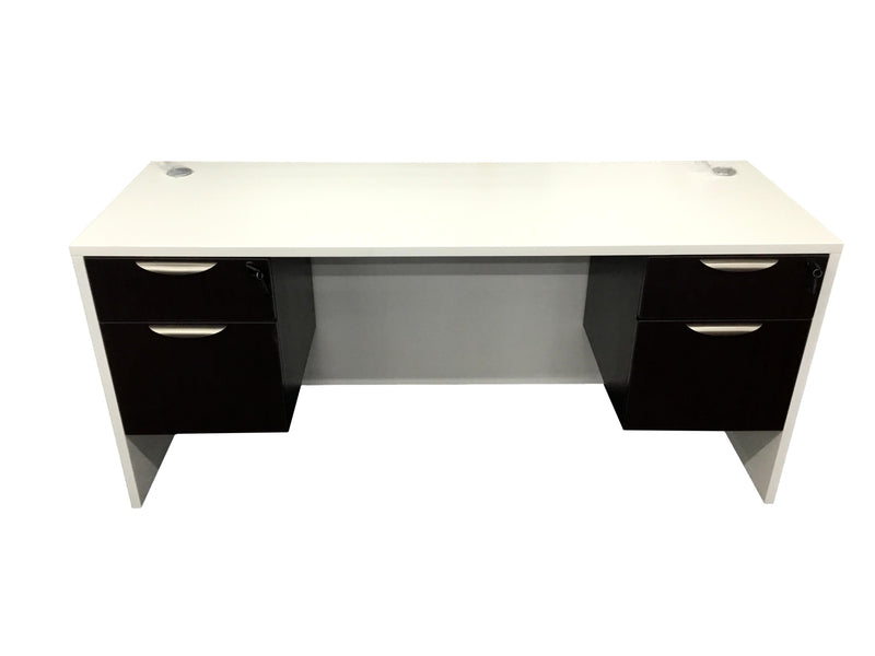 Office Source Double 3/4 File Desk 71" x 30" in White w/ Espresso