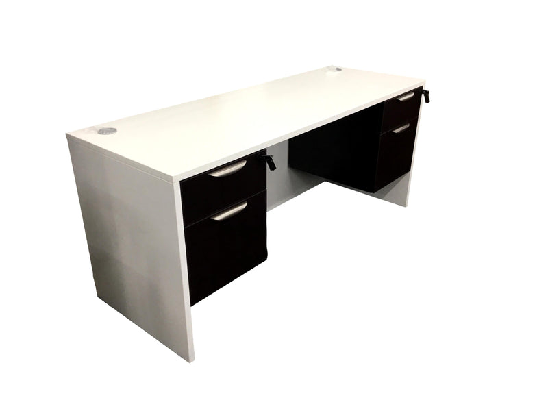 Office Source Double 3/4 File Desk 71" x 30" in White w/ Espresso