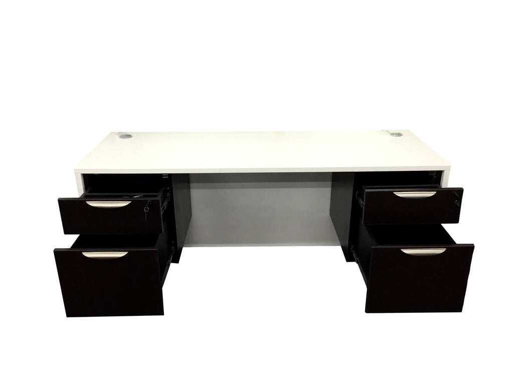 Office Source Credenza w/ 2 3/4 Files 66" x 24" in White w/ Espresso