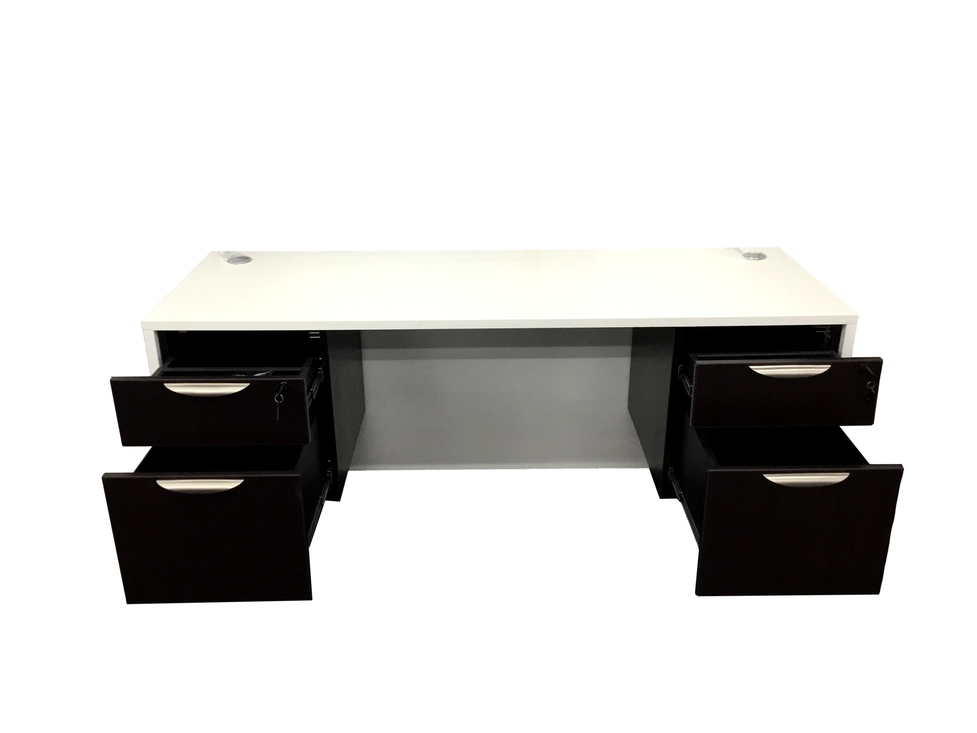Office Source Double 3/4 File Desk 71" x 30" in White w/ Espresso