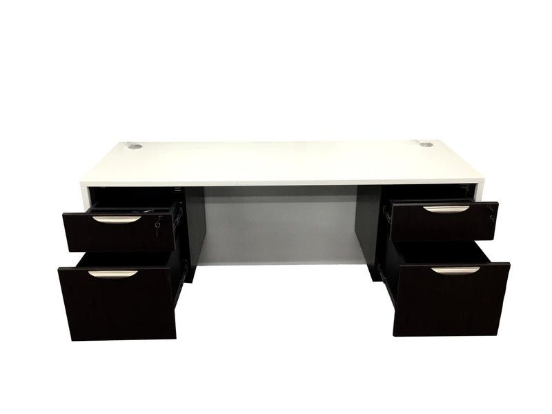 Office Source Double 3/4 File Desk 71" x 30" in White w/ Espresso