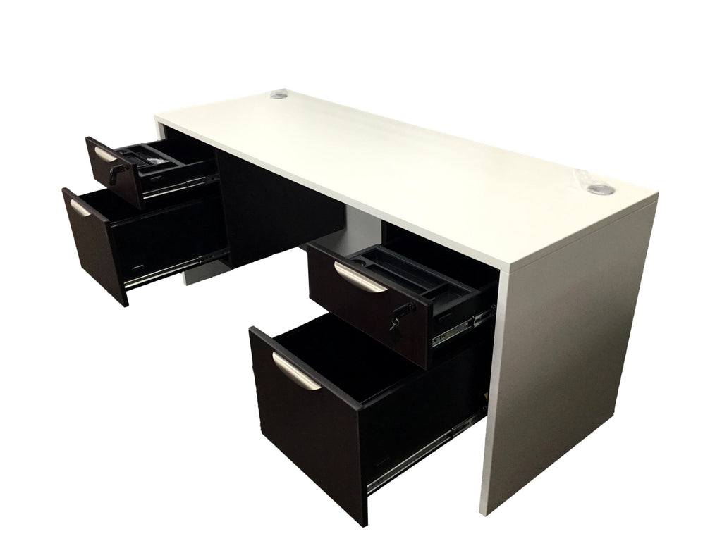 Office Source Credenza w/ 2 3/4 Files 66" x 24" in White w/ Espresso