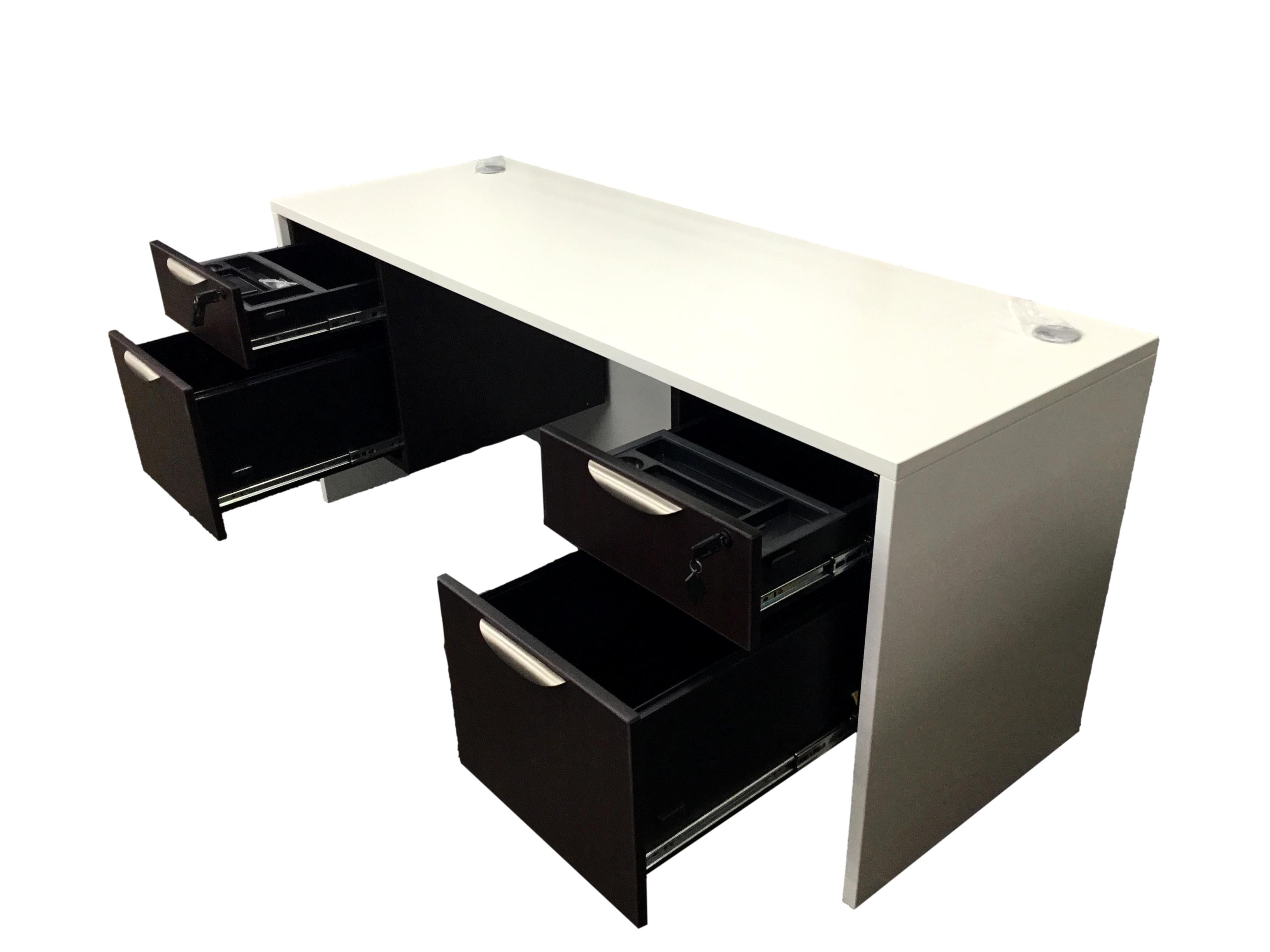 Office Source Credenza w/ 2 3/4 Files 66" x 24" in White w/ Espresso