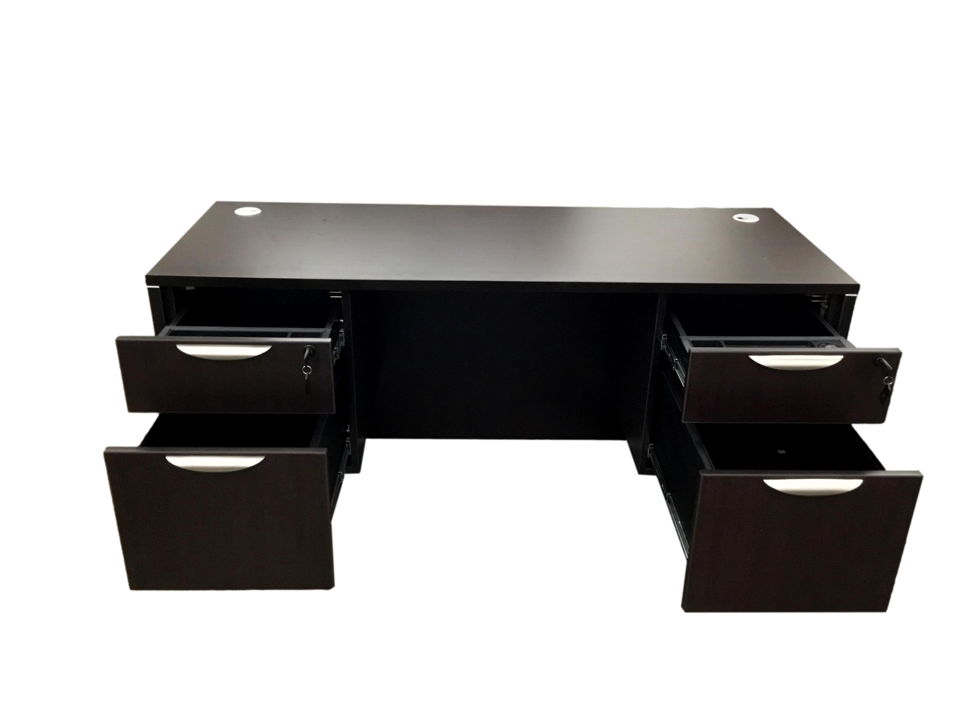 Office Source Espresso Credenza With Two Espresso Hanging Pedestals - 24" x 60"
