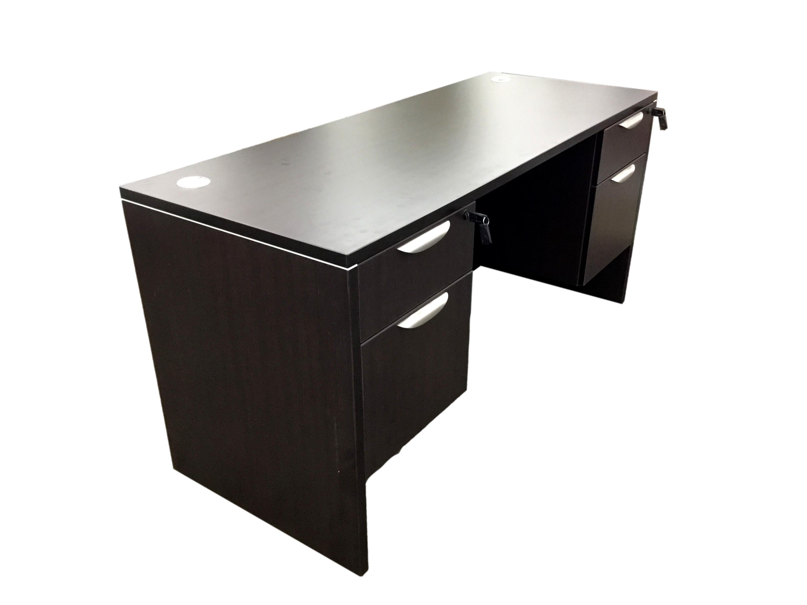 Office Source Espresso Credenza With Two Espresso Hanging Pedestals - 24" x 60"