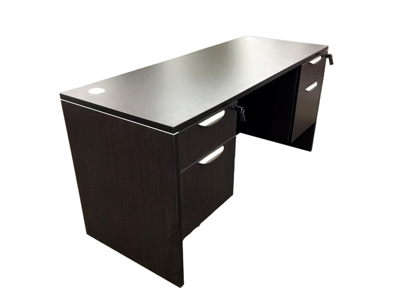 Office Source Espresso Credenza With Two Espresso Hanging Pedestals - 24" x 60"