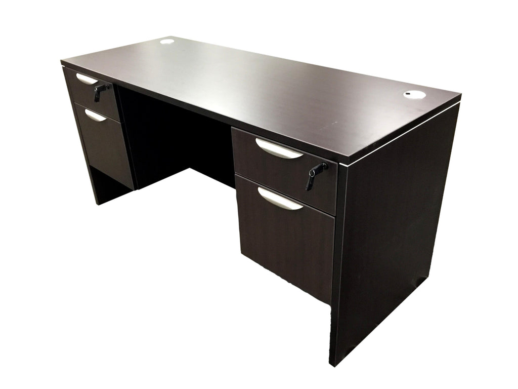 Office Source Espresso Credenza With Two Espresso Hanging Pedestals - 24" x 60"